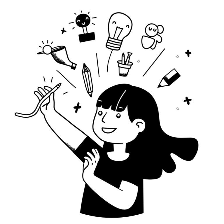 GIRL WITH IDEAS AND CREATIVITY illustration