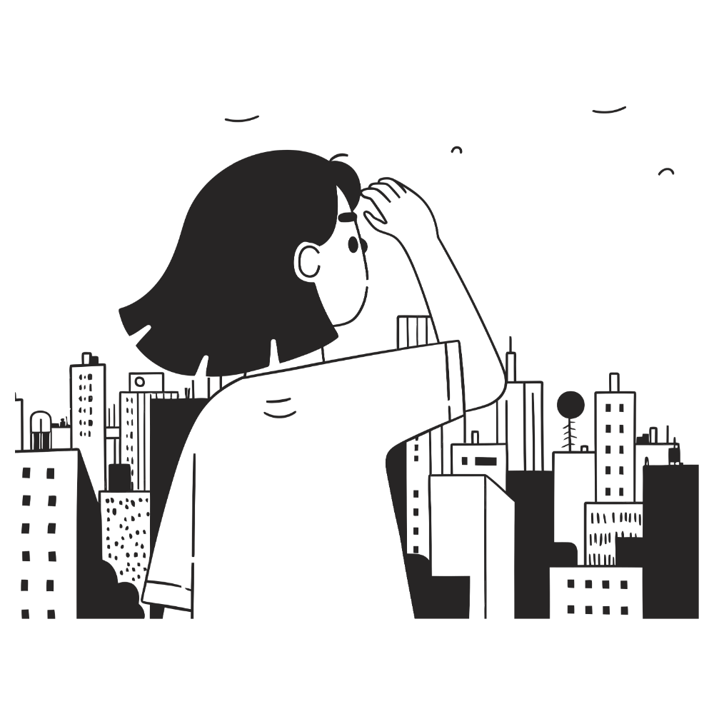 illustration of a woman looking over a city