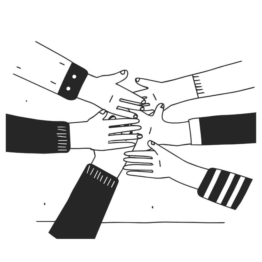 illustration of all hands in the middle